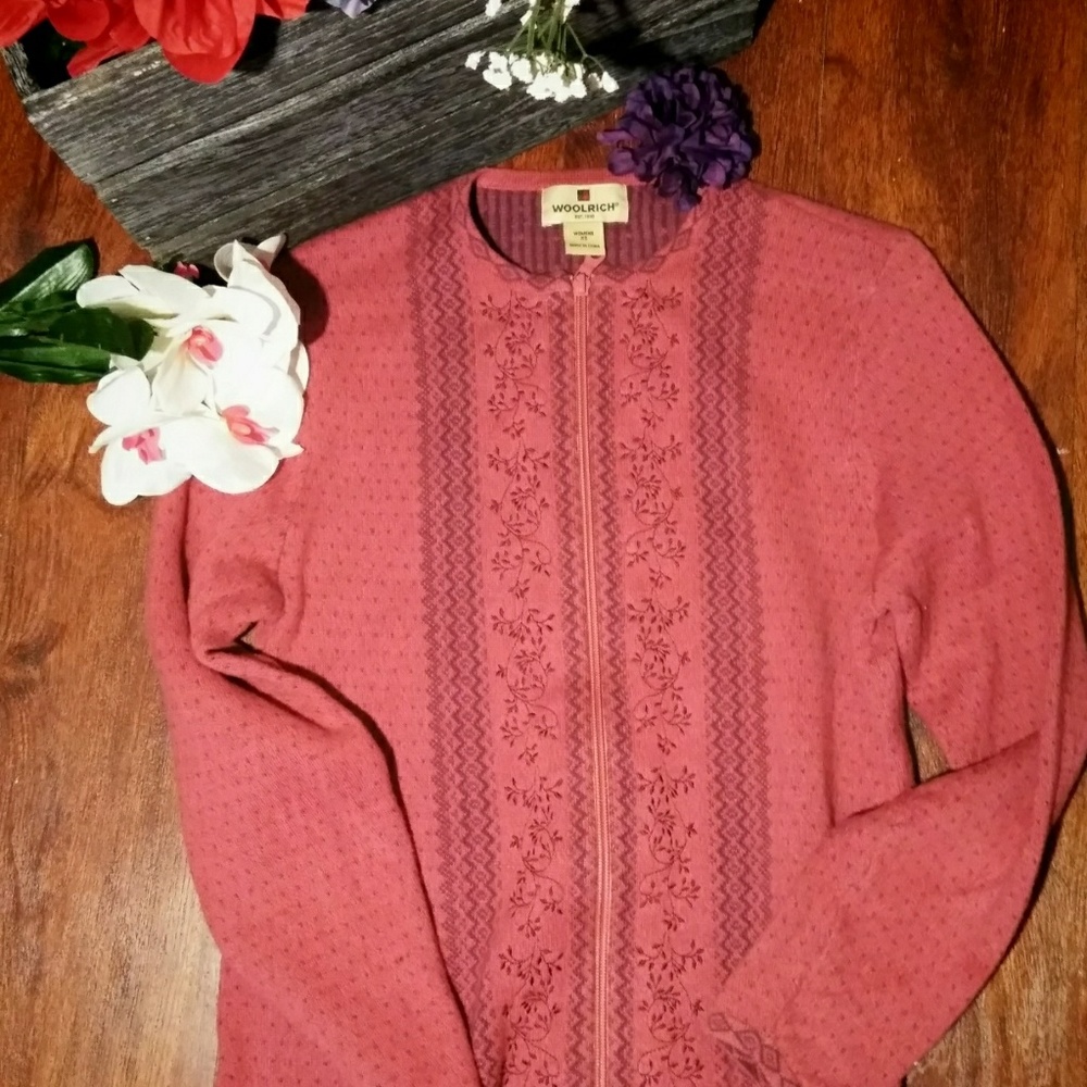 Woolrich women's full zip pink spring sweater XS